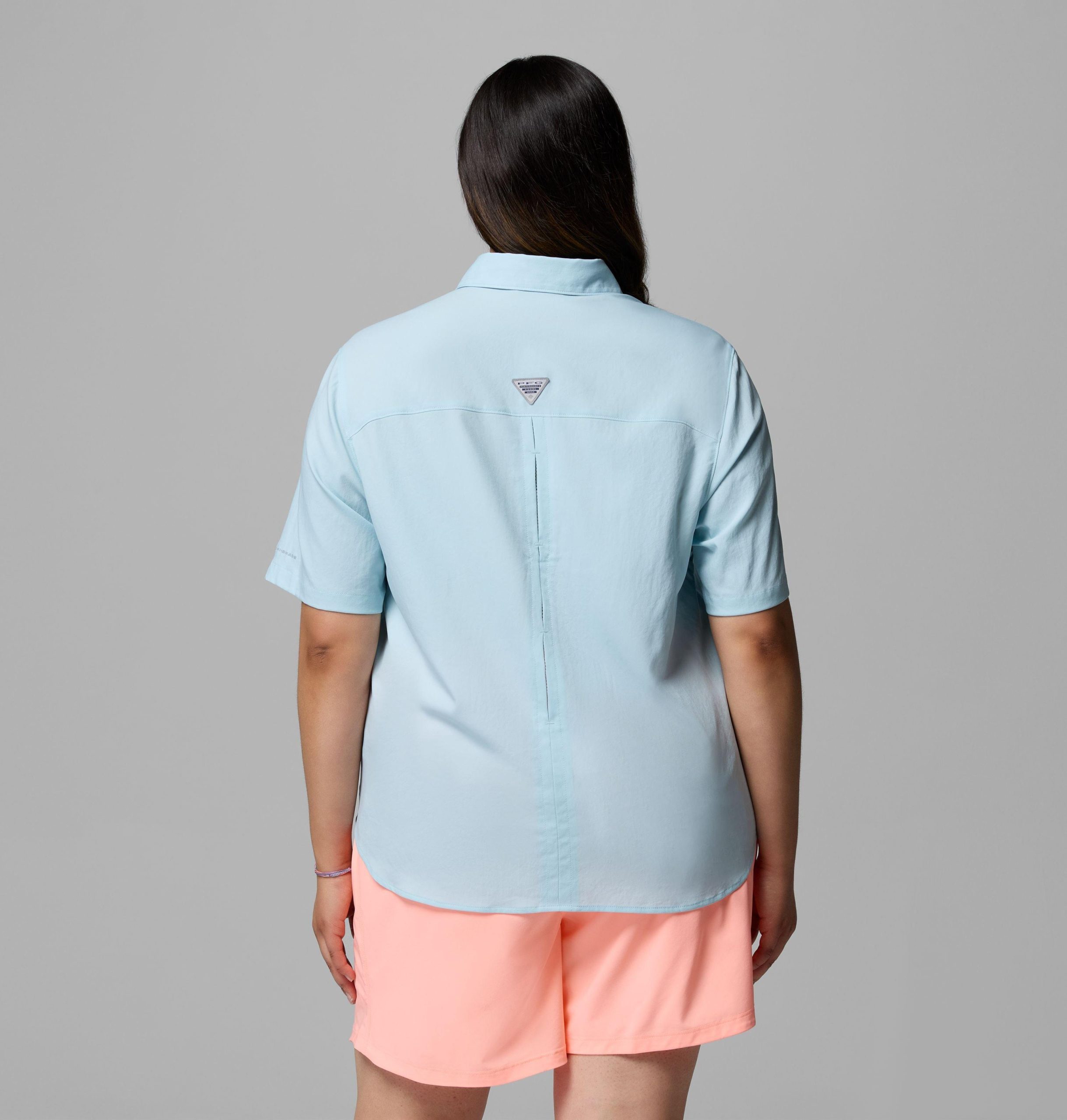 レディース pfg キャストバック織り半袖シャツ - プラスサイズ